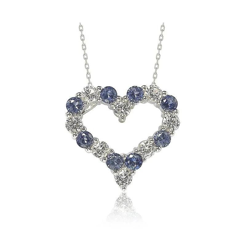 Suzy Levian New York Sterling Silver Sapphire & Created White Alternating Heart Eternity Pendant Necklace