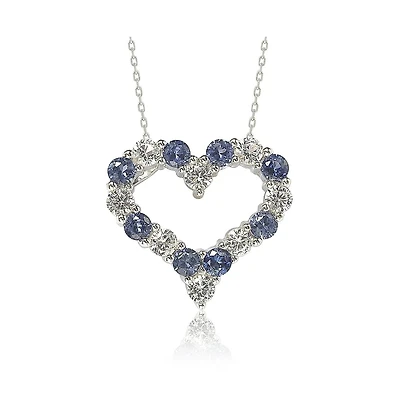 Suzy Levian New York Sterling Silver Sapphire & Created White Alternating Heart Eternity Pendant Necklace