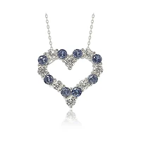 Suzy Levian New York Sterling Silver Sapphire & Created White Alternating Heart Eternity Pendant Necklace