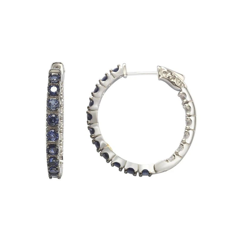 Suzy Levian New York Sterling Silver Sapphire & Created White Inside Out Hoop Earrings