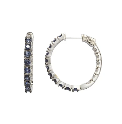 Suzy Levian New York Sterling Silver Sapphire & Created White Inside Out Hoop Earrings