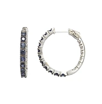 Suzy Levian New York Sterling Silver Sapphire & Created White Inside Out Hoop Earrings