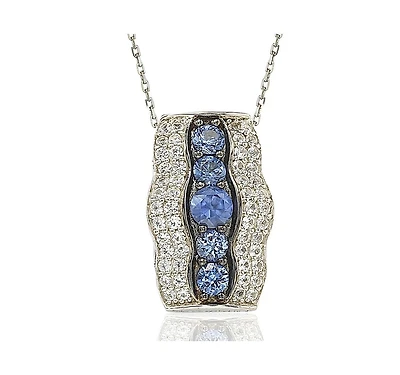 Suzy Levian Sterling Silver Sapphire & Created White Curvy Frame 5 Stone Pendant Necklace