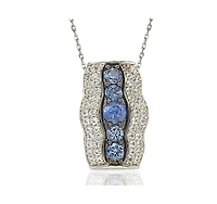 Suzy Levian Sterling Silver Sapphire & Created White Curvy Frame 5 Stone Pendant Necklace