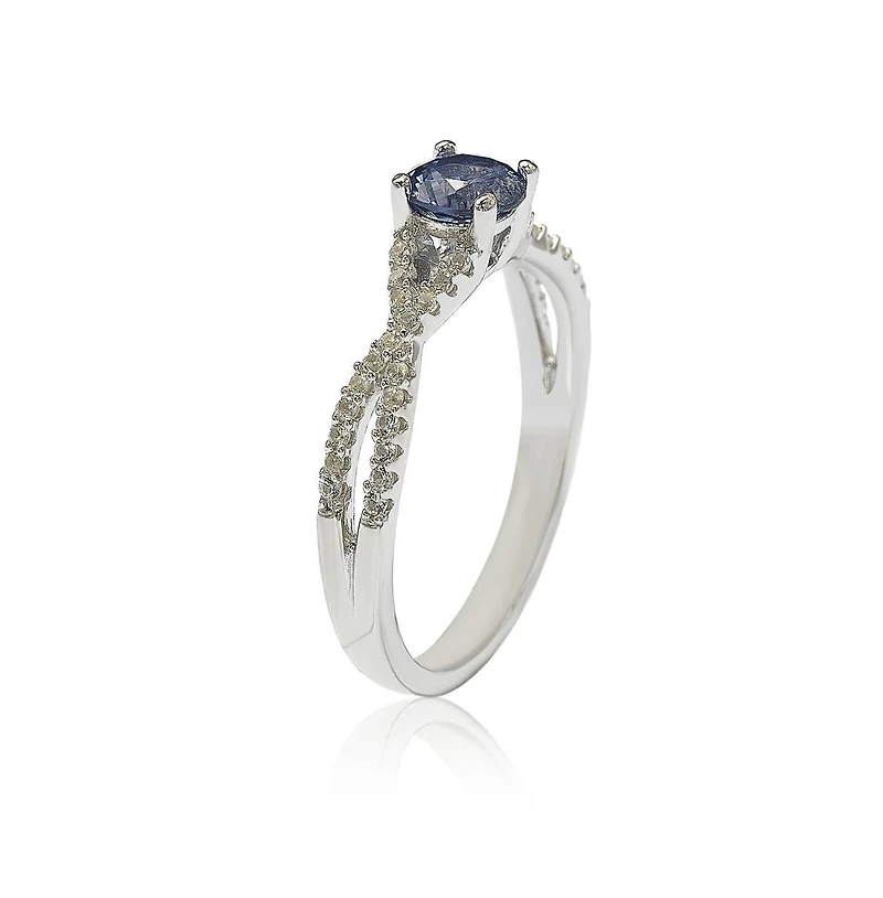 Suzy Levian Sterling Silver Sapphire & Created White Crossover Twist Center Stone Ring