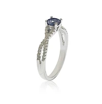 Suzy Levian Sterling Silver Sapphire & Created White Crossover Twist Center Stone Ring