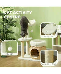 PawHut 31" Cat Tree Tower with Scratching Posts, Cat Condo, Beds & Toy Ball