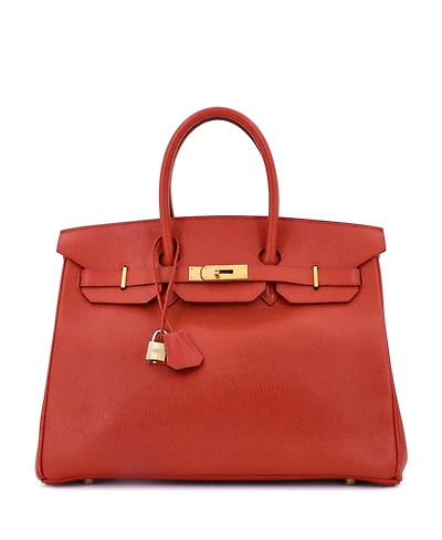 Pre-Owned Hermes Birkin 35 Handbag Red Ardennes with Gold Hardware