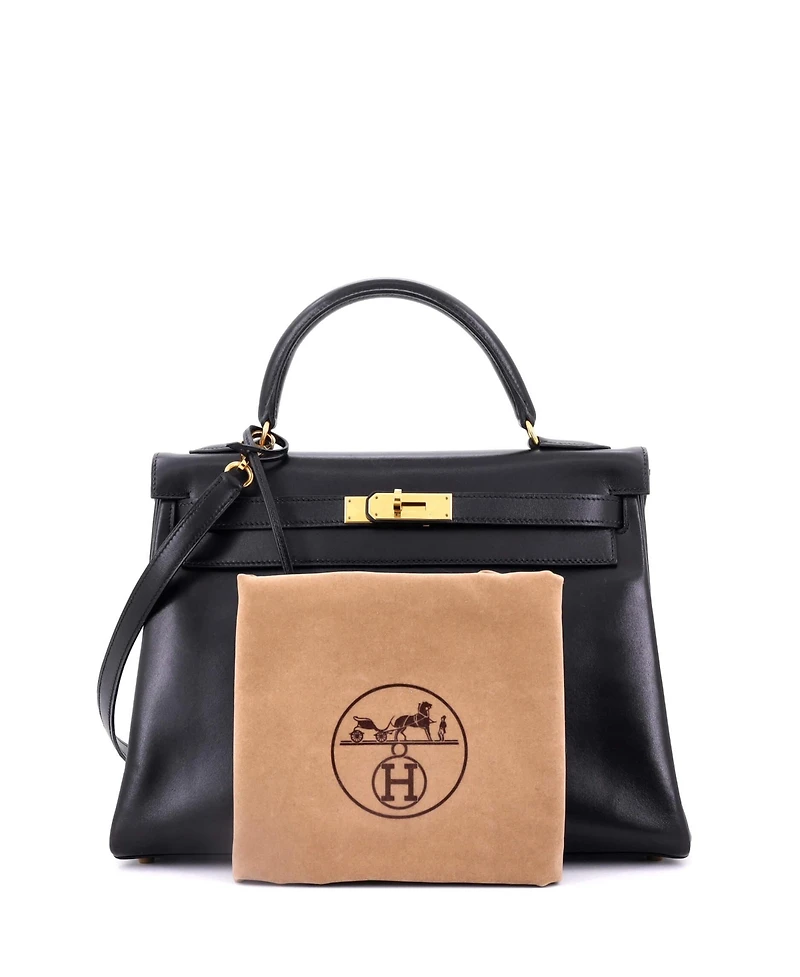 Pre-Owned Hermes Kelly 32 Handbag Black Box Calf with Gold Hardware