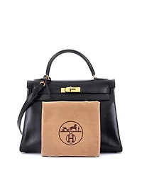 Pre-Owned Hermes Kelly 32 Handbag Black Box Calf with Gold Hardware