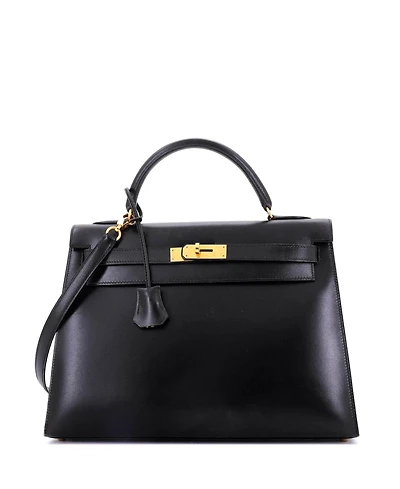 Pre-Owned Hermes Kelly 32 Handbag Black Box Calf with Gold Hardware