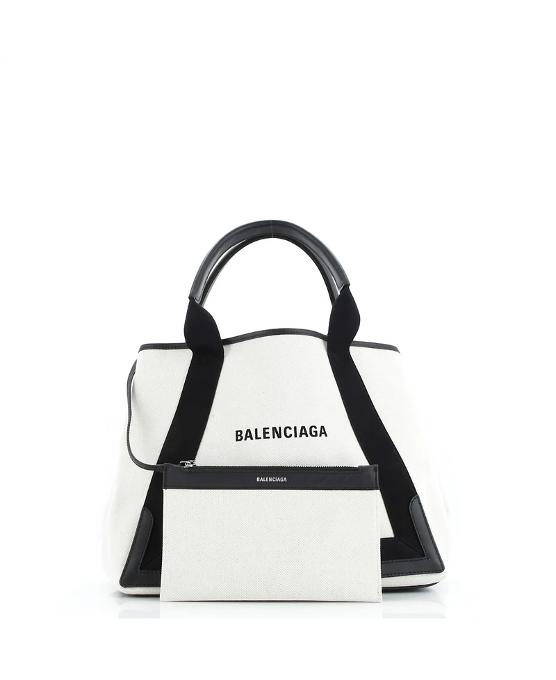 Pre-Owned Balenciaga Medium Navy Cabas Canvas with Leather