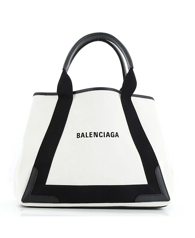 Pre-Owned Balenciaga Medium Navy Cabas Canvas with Leather