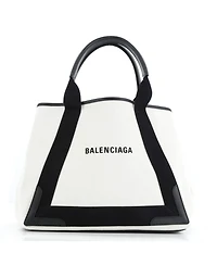 Pre-Owned Balenciaga Medium Navy Cabas Canvas with Leather