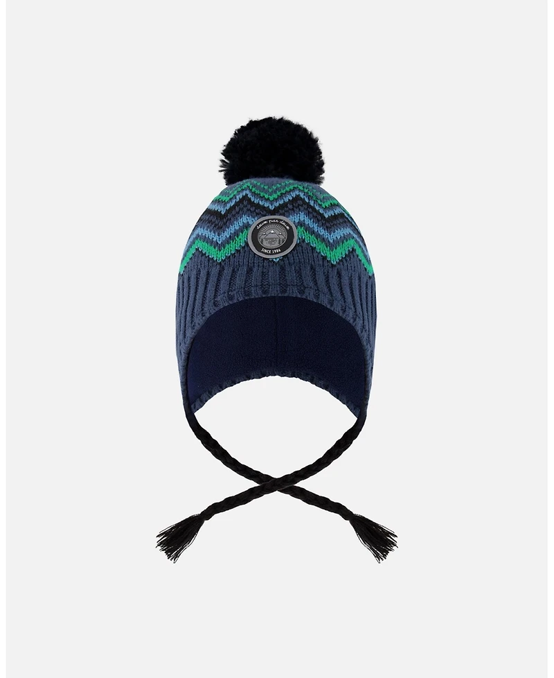 Deux par Boy Lined Peruvian Knit Pompom Hat Blue and Green - Toddler|Child