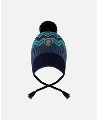 Deux par Boy Lined Peruvian Knit Pompom Hat Blue and Green - Toddler|Child