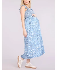 Women's Sleeveless Ruffle Shoulder Smocked Maxi Dress - Motherhood Maternity