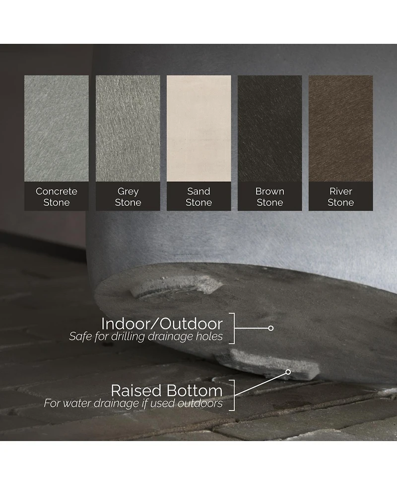 Cosapots Mondo Large Planter – Stone Finish Fiberglass Indoor/Outdoor and Weather-Resistant Round D x H