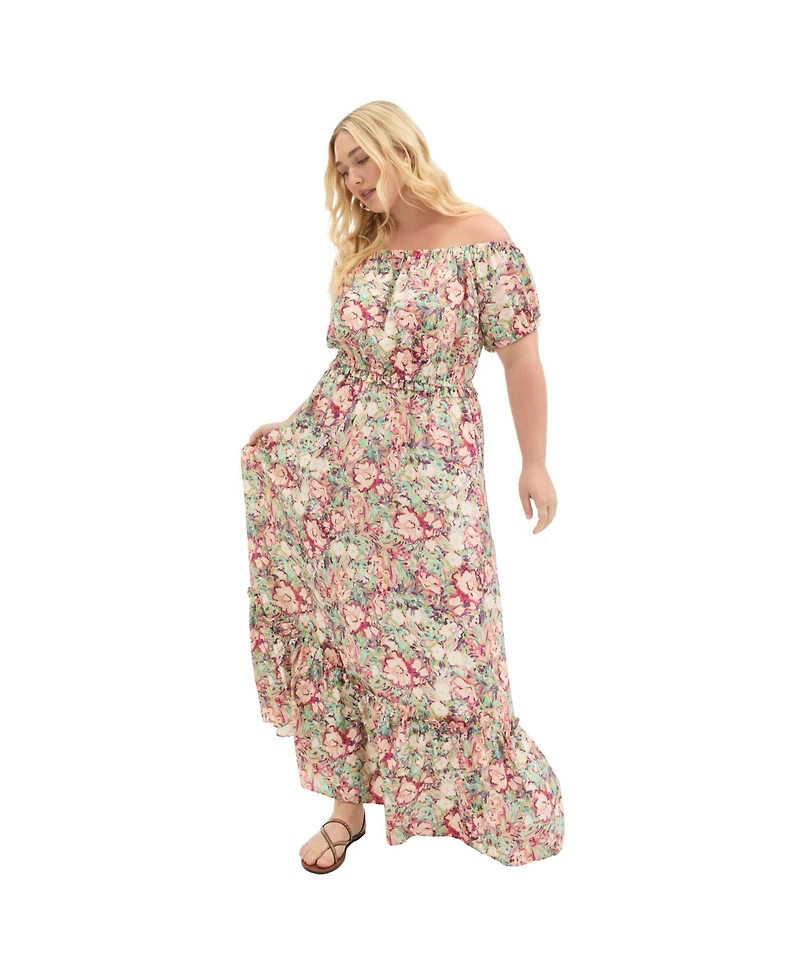 June + Vie Women's Plus Off-The-Shoulder Maxi Dress