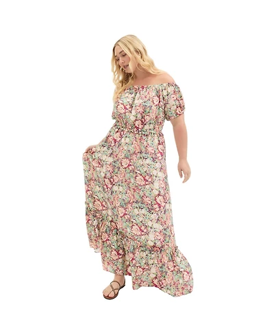 June + Vie Women's Plus Off-The-Shoulder Maxi Dress
