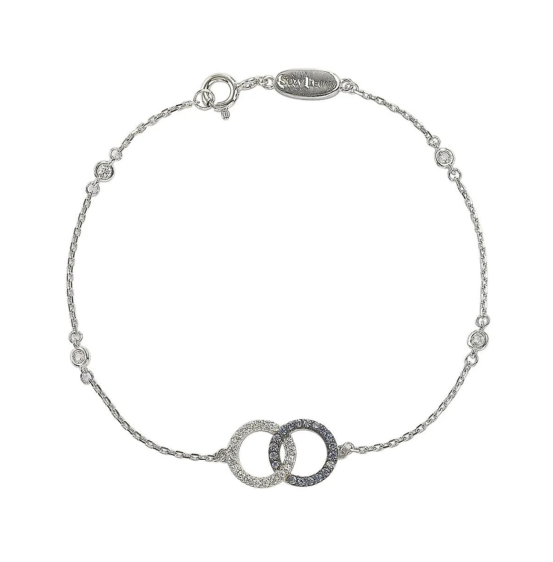 Suzy Levian Sterling Silver Sapphire & Created White Sapphire Interlocked Circles Station Bracelet