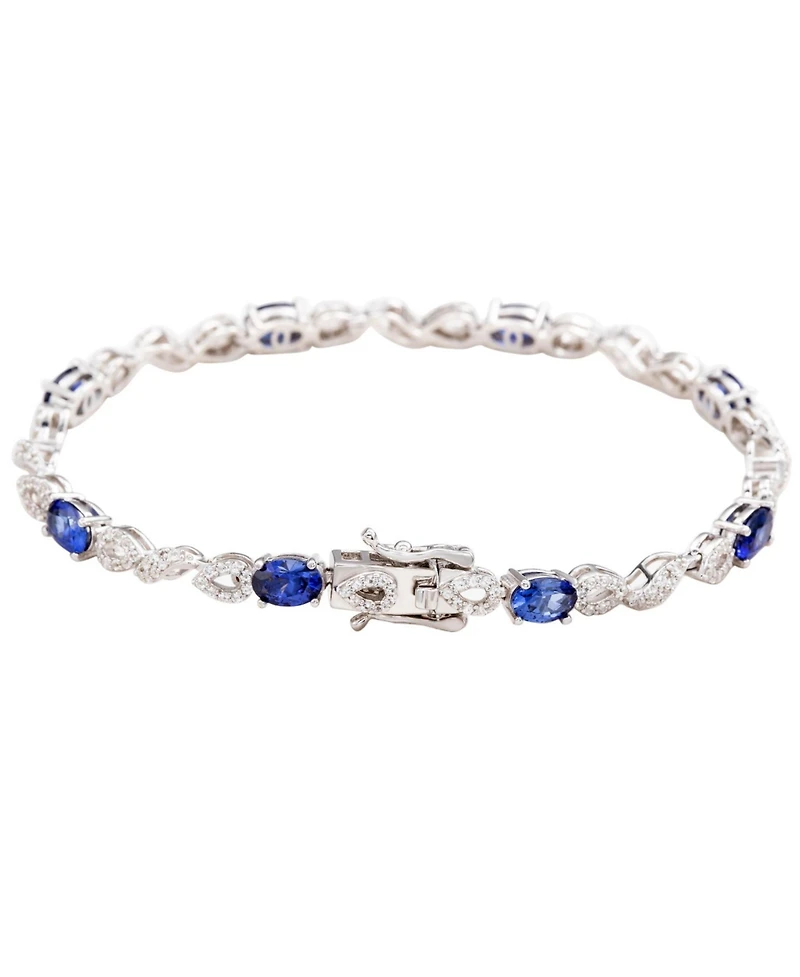 Suzy Levian New York Sterling Silver Oval-Cut Sapphire & Created White Tennis Bracelet