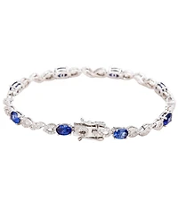 Suzy Levian New York Sterling Silver Oval-Cut Sapphire & Created White Tennis Bracelet