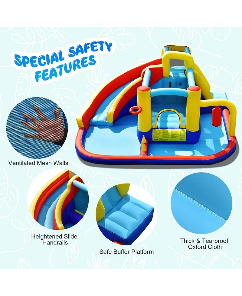 Akiudex 7-in-1 Inflatable Water Slide with 735W Air Blower and Splash Pool