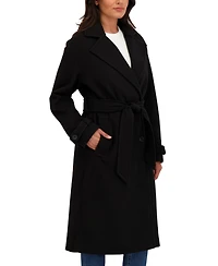 Sebby Collection Women's Long Belted Oversized Double Breasted Faux Wool Coat