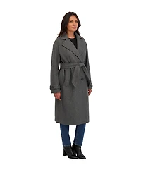 Sebby Collection Women's Long Belted Oversized Double Breasted Faux Wool Coat