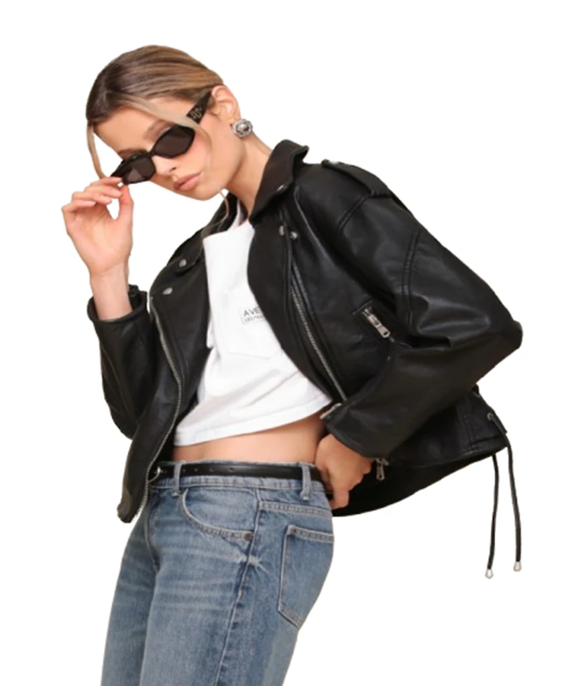 Avec Les Filles Women's Oversized Leather Moto Jacket