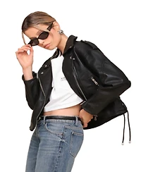 Avec Les Filles Women's Oversized Leather Moto Jacket