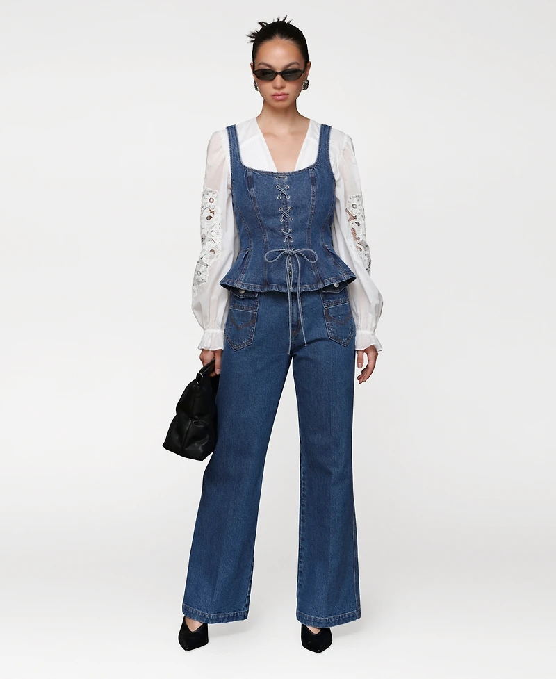 Avec Les Filles Women's Flare Leg Patch Pocket Denim Jeans