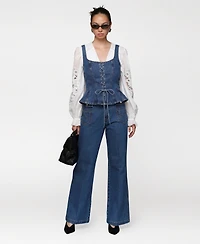 Avec Les Filles Women's Flare Leg Patch Pocket Denim Jeans