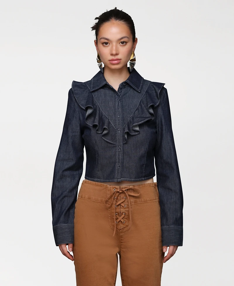 Avec Les Filles Women's Ruffle Yoke Blouse
