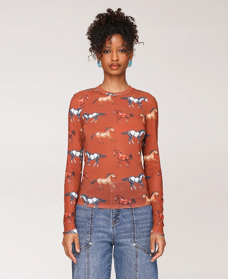 Avec Les Filles Women's Crew Neck Long Sleeve Top