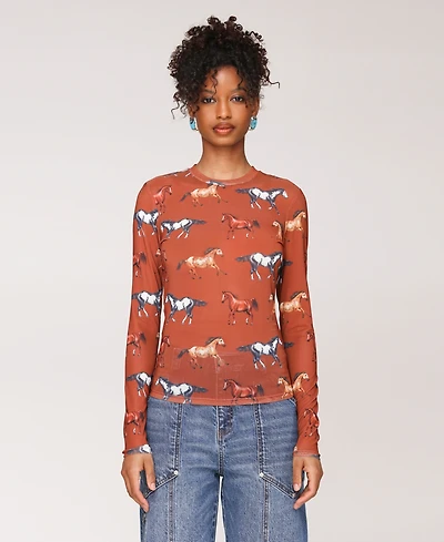 Avec Les Filles Women's Crew Neck Long Sleeve Top