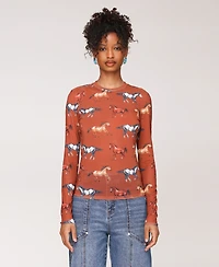 Avec Les Filles Women's Crew Neck Long Sleeve Top