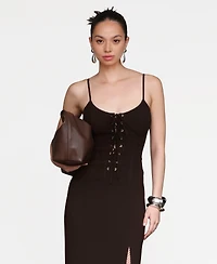Avec Les Filles Women's Lace Up Corset Midi Dress