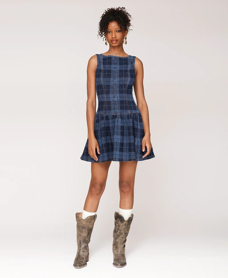 Avec Les Filles Women's Drop Waist Boat Neck Mini Dress