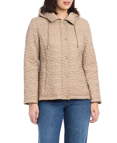 kate spade new york Women's Short Spade Flower Quilted Jacket W/ Hood