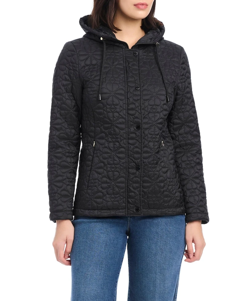 kate Spade new york Women's Short Flower Quilted Jacket With Hood