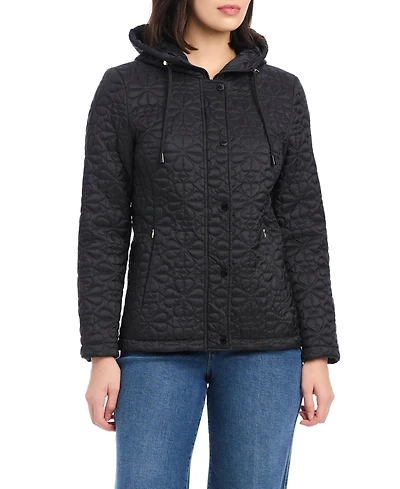 kate Spade new york Women's Short Flower Quilted Jacket With Hood