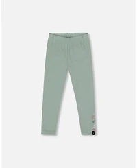 Deux par Girl Cotton Jersey Leggings Jade Green with Floral Detail - Toddler|Child