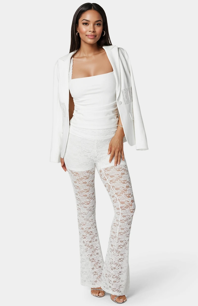 Bebe Shirring Lace Sleeve Top