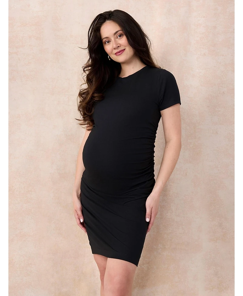 Motherhood Maternity Crewneck Short Sleeve Side Ruched Bodycon Mini Dress