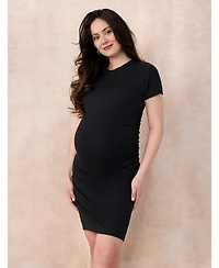Motherhood Maternity Crewneck Short Sleeve Side Ruched Bodycon Mini Dress