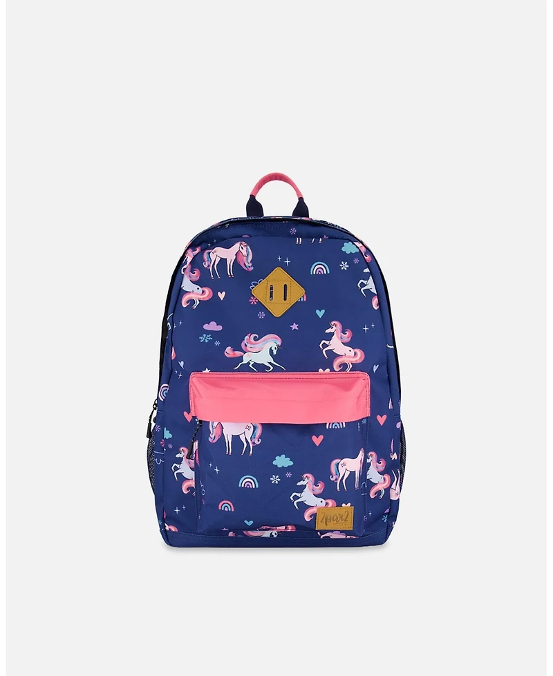 Deux par Deux Girl Kids Backpack Navy Unicorn Print - Toddler|Child