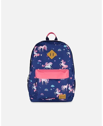 Deux par Deux Girl Kids Backpack Navy Unicorn Print - Toddler|Child