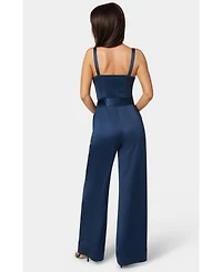 Bebe Women's Luxe Satin Ultra Wide Leg Jumpsuit